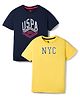 US Polo Assn Cotton Knit Half Sleeves T-Shirts with NYC Print Pack of 2 - Navy Blue & Yellow