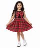 CrayonFlakes Cotton Knit Sleeveless Bow Applique Detailed Checked Dress - Black & Red