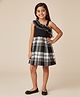 CrayonFlakes Cotton Knit  Sleeveless Frill Detailed  Checked Dress - Black