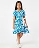 CrayonFlakes Cotton Knit Half Sleeves Abstract Printed Dress - Blue