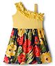 CrayonFlakes Cotton Knit Sleeveless Floral Printed & Frill Detailed Dress - Yellow