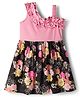 CrayonFlakes Cotton Knit Sleeveless Floral Printed & Frill Detailed Dress - Black