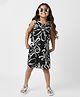 CrayonFlakes Rayon Woven Sleeveless Floral Printed Tiered Dress - Black