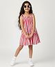 CrayonFlakes Cotton Knit Sleeveless Striped Dress - Red