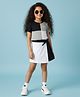 CrayonFlakes Cotton Knit Half Sleeves Color Blocked Top & Skirt Set - Black