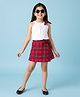 CrayonFlakes Cotton Knit Sleeveless Knot Detailed Top & Checked Skirt Set - White