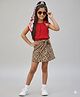 CrayonFlakes Cotton Knit Sleeveless Solid Top & Skort Set - Red & Brown