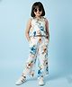 CrayonFlakes Rayon Woven Sleeveless Floral Printed Coordinating Top & Pant Set - White