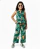 CrayonFlakes Cotton Woven Sleeveless Floral Printed Coordinating Top & Pant Set - Green