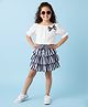 CrayonFlakes Cotton Woven Half Sleeves Bow Applique Detailed Top & Skirt Set - White