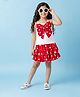 CrayonFlakes Cotton Knit Sleeveless Bow Applique Detailed Polka Dots Printed Top & Skirt Set - Red