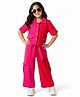 CrayonFlakes Knit Half Sleeves Colour Blocked Crop Top & Cargo Pant Set - Pink & Red