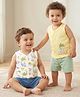 Doodle Poodle 100% Cotton Knit Sleeveless Jhablas with Dino Print Pack of 2 - White & Yellow