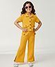 CrayonFlakes Knit Half Sleeves Textured Shirt Style Crop Top & Pants Set - Mustard