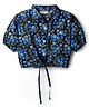 CrayonFlakes Cotton Woven Floral Printed Half Sleeves Crop Top - Black