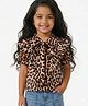 CrayonFlakes Rayon Woven Half Puffed Sleeves Leopard Printed   Top - Brown