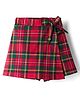 CrayonFlakes Cotton Knit Plaid Checked & Bow Applique Skort - Red