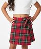 CrayonFlakes Cotton Knit Plaid Checked & Bow Applique Skort - Red