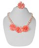 Daizy Floral Applique Detailed Pearl & Beads Embellished Jewellery Set - Peach