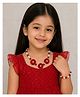 Daizy Floral Applique & Pearls Detailed Jewellery Set  - Red