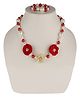 Daizy Floral Applique & Pearls Detailed Jewellery Set - Red