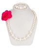 Daizy Pearl Necklace Bracelet Set Embellished With Flower - Pink