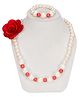 Daizy Pearl Necklace Bracelet Set Embellished With Flower - Red