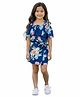 CrayonFlakes Rayon Woven Sleeveless Floral Printed Top & Skort Set - Navy