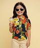 CrayonFlakes Cotton Woven Half Puffed Sleeves Floral Printed Shirt Style Top - Navy Blue