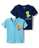 Doodle Poodle 100% Cotton Knit Half Sleeves Jhablas with Dino Print Pack of 2 - Light & Navy Blue