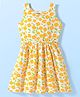 Pine Kids Cotton Knit Sleeveless Fit & Flared Frock with Floral Print- White & Orange