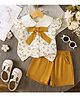 Mark & Mia Half Sleeves Top & Shorts Set With Floral Print & Bow Applique - White