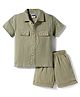 Pepito Cotton Woven Half Sleeves Solid Color Shirt & Shorts Set - Olive Green