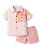 Pepito Cotton Woven Half Sleeves Shirt & Shorts Set with Good Vibes Patch - Pink