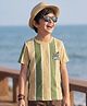 Pine Kids Cotton Knit Half Sleeves Striped T-Shirt With Tree Print - Multicolor