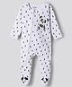 Bonfino 100% Cotton Full Sleeves  Footed Sleepsuit With Panda Print & Applique - White