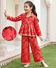 EARTHY TOUCH Cotton Jersey Knit Three Fourth Sleeves Indo Western Set with Floral Foil Print - Red