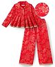 EARTHY TOUCH Cotton Jersey Knit Three Fourth Sleeves Indo Western Set with Floral Foil Print - Red