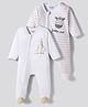 Bonfino 100% Cotton  Knit Full Sleeve Striped & Animal Printed Front Open 2 Way Zipper Footed Sleepsuits Pack of 2- White