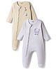 Bonfino Cotton Knit Full Sleeves Footed Sleep Suit With Elephant Print Pack of 2 - Grey & Beige