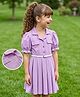 Hola Bonita Knit Half Puffed Sleeves Solid Colour Shirt Style Frock with Belt - Lavender