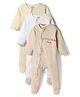 Bonfino 100% Cotton Knit Full Sleeves Footed Sleepsuits With Star & Teddy Bear Print Pack of 3 - Multicolor