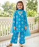 EARTHY TOUCH Cotton Jersey Knit Full Sleeves Kurti Salwar Set with Dupatta & Floral Print - Blue