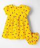 Babyhug Single Jersey Knit Half Sleeves Floral Printed Frock with Bloomer & Bow Applique - Yellow