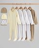 Bonfino 100% Cotton Knit Full Sleeves Solid Sleepsuits Pack Of 5 & Caps Pack Of 3 - Multicolor