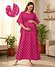 Bella Mama Cotton Woven Half Sleeves Maternity Nursing Kaftan with Floral Print - Pink