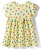 Babyhug 100% Cotton Knit Half Sleeves Hearts Printed Frock With Bow Applique - Yellow