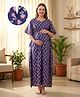 Bella Mama Cotton Woven Half Sleeves Maternity Nursing Kaftan with Floral Print - Navy Blue