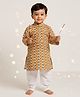 Vastrarth Pure Cotton Woven Full Sleeves Abstract Printed Kurta & Pyjama Set - Orange
