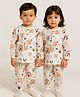 Vastrarth Pure Cotton Woven Full Sleeves Rainbow Printed Coordinating Kurta & Pajama Night Suit - White